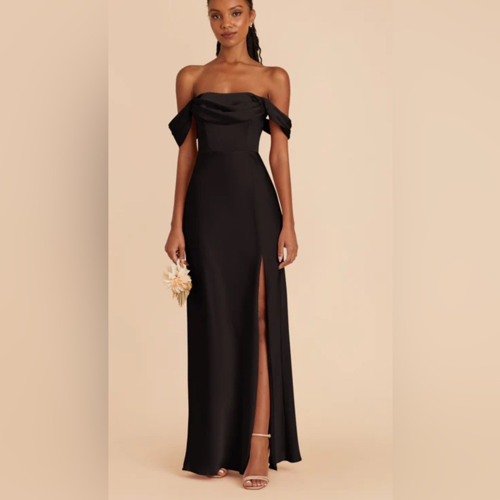 Birdy Grey Mia Convertible Dress Matte Satin Black Off-Shoulder